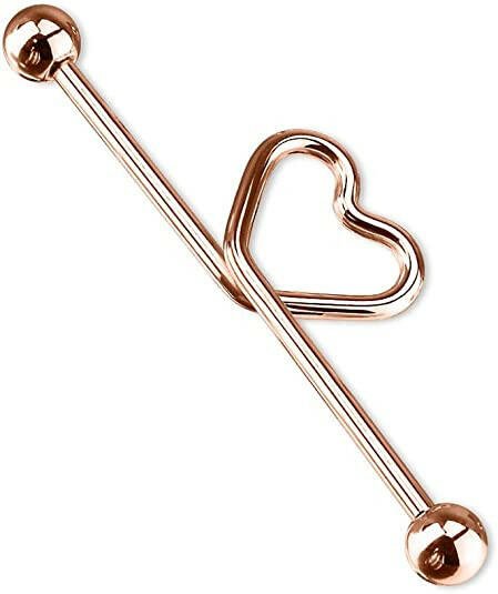 Surgical Steel Heart shape in the middle Titanium IP Industrial Barbell Industrial Barbell Impulse Piercings Rose Gold