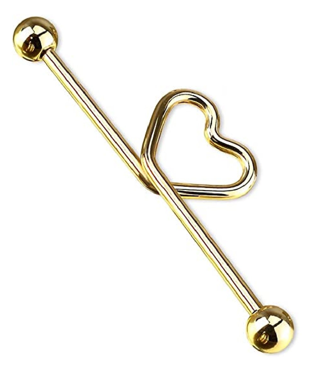 Surgical Steel Heart shape in the middle Titanium IP Industrial Barbell Industrial Barbell Impulse Piercings Gold