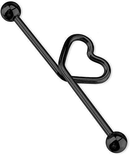 Surgical Steel Heart shape in the middle Titanium IP Industrial Barbell Industrial Barbell Impulse Piercings Black