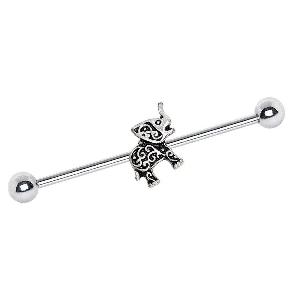 Surgical Steel Henna Elephant Industrial Barbell