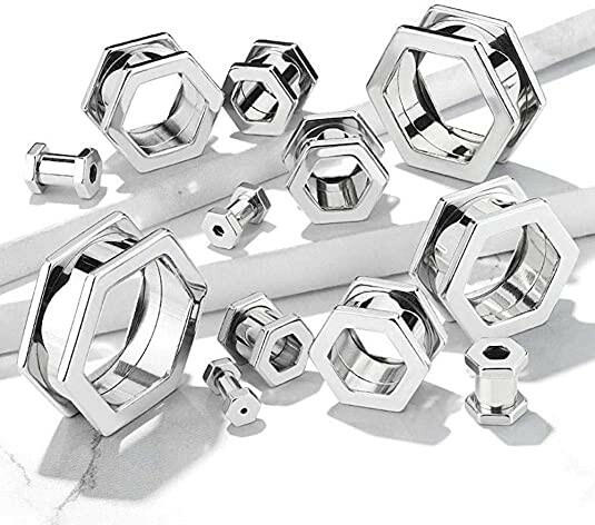 Surgical Steel Hexa Screw Fit Flesh Tunnels Plugs Impulse Piercings