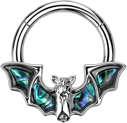 Surgical Steel Hinged Segment Ring with Bat and Abalone Shell Wings Cartilage Impulse Piercings Steel