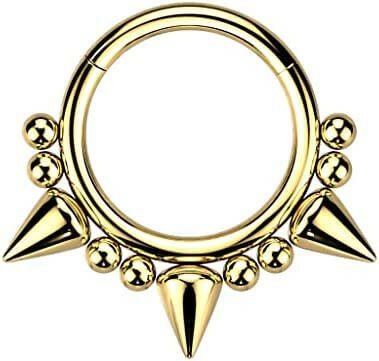 Surgical Steel Hinged Segment with 3 Spikes and Balls Hoop Ring Cartilage Impulse Piercings 16GA Length: 8mm Gold