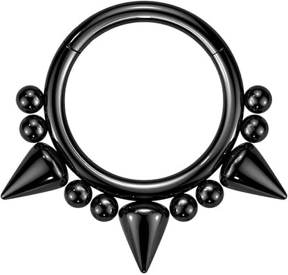 Surgical Steel Hinged Segment with 3 Spikes and Balls Hoop Ring Cartilage Impulse Piercings 16GA Length: 8mm Black