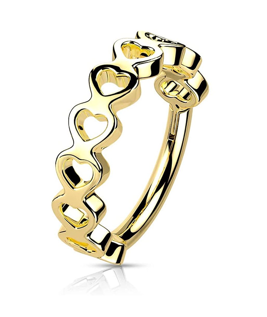 Surgical Steel Hinged Segment with Side Facing Hearts Hoop Ring Nose Ring, cartilage ring Impulse Piercings 16GA Length: 8mm Gold