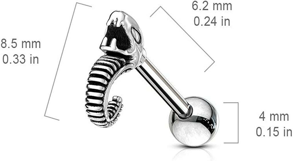 Surgical Steel Hissing Snake Cartilage Tragus Barbell Studs Cartilage Earring Impulse Piercings