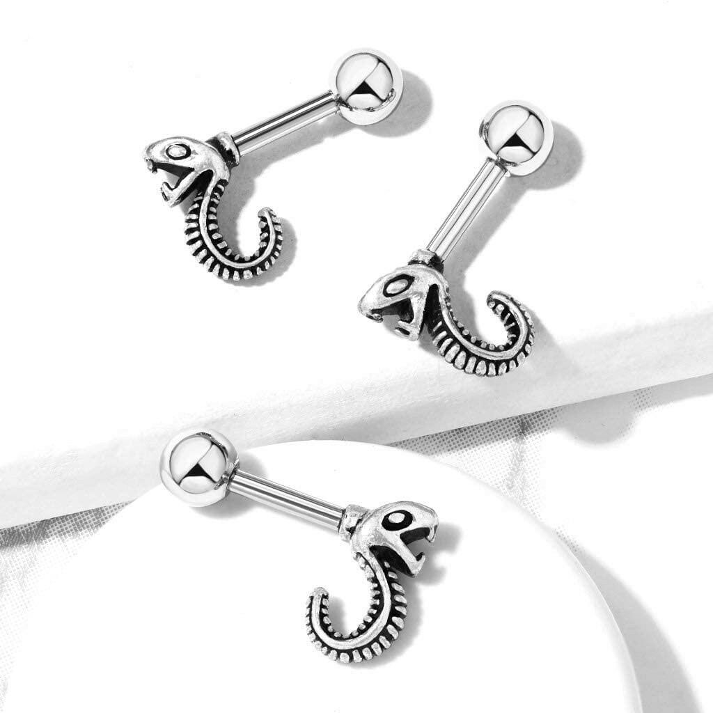 Surgical Steel Hissing Snake Cartilage Tragus Barbell Studs Cartilage Earring Impulse Piercings