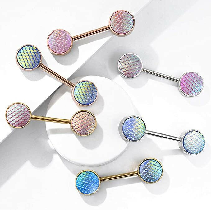 Surgical Steel Holographic Dragon Scale Ends Nipple Barbell Rings Nipple Ring Impulse Piercings