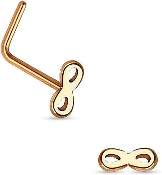 Surgical Steel Infinity Top L Shaped Nose Ring Nose Ring Impulse Piercings Rose Gold