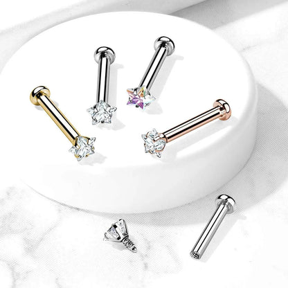 Surgical Steel Internally Star CZ Micro Base Labret Flat Back Studs For Lip Chin and Nose Labret Impulse Piercings