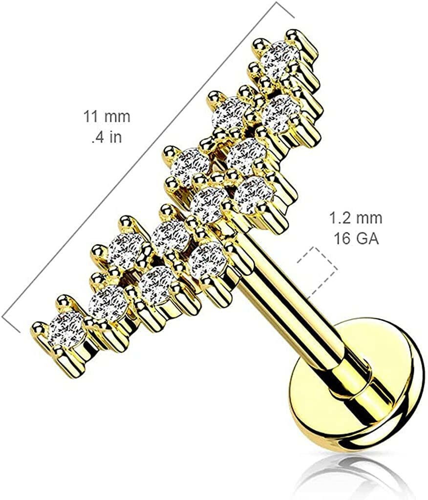 Surgical Steel Internally Threaded Cluster CZ Top Flat Back Stud for Labret Monroe Cartilage Labret Impulse Piercings