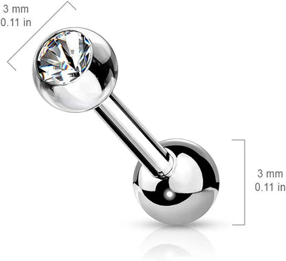 Surgical Steel Internally Threaded CZ Bezel Balls on Both Sides Cartilage Barbells Barbell Impulse Piercings