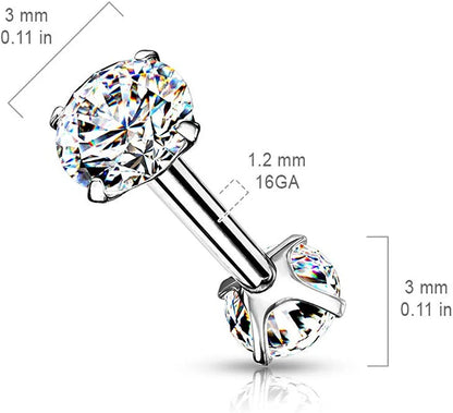 Surgical Steel Internally Threaded CZ On Both Ends Barbells Barbell Impulse Piercings