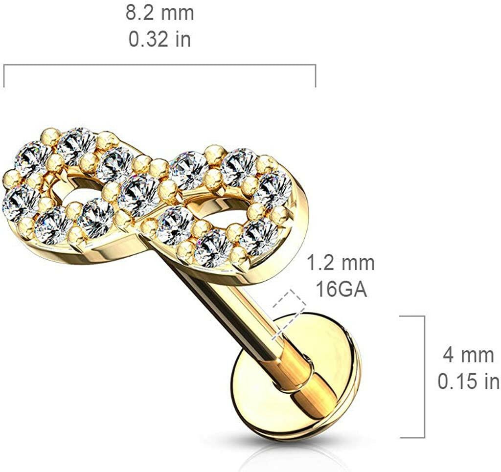 Surgical Steel Internally Threaded CZ Paved Infinity Symbol Top Flat Back Studs for Labret Monroe Ear Cartilage Labret Impulse Piercings