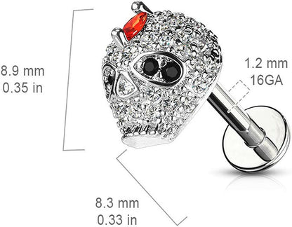 Surgical Steel Internally Threaded CZ Paved Skull Top Labret Monroe Ear Cartilage Studs Labret Impulse Piercings