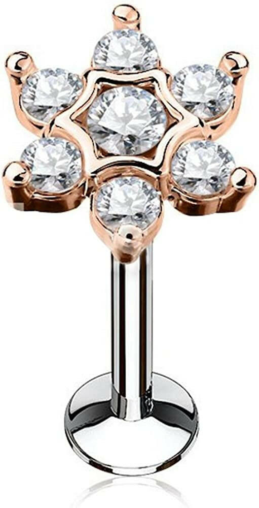 Surgical Steel Internally threaded CZ Square Top Labret Monroe Cartilage Studs Labret Impulse Piercings 16GA Length: 6mm Rose Gold