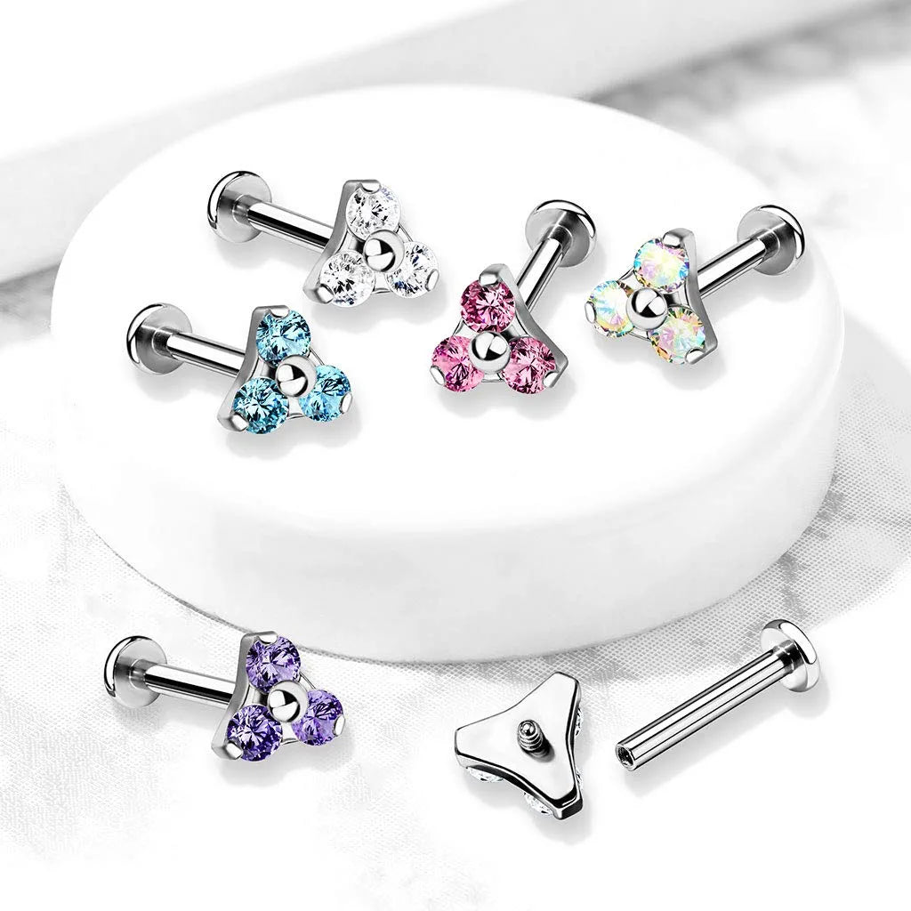 Surgical Steel Internally Threaded CZ Triangle Flat Back Studs Cartilage Earring Impulse Piercings