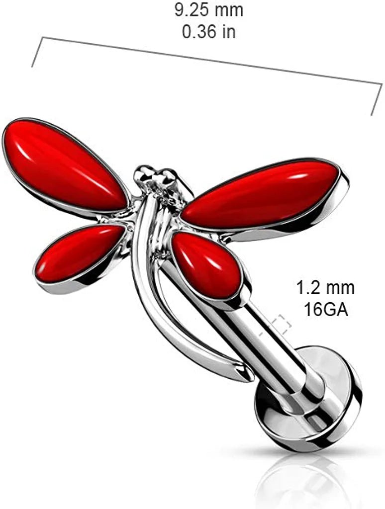 Surgical Steel Internally Threaded Dragonfly Top on Flat Back Stud for Labret Monroe Cartilage Labret Impulse Piercings