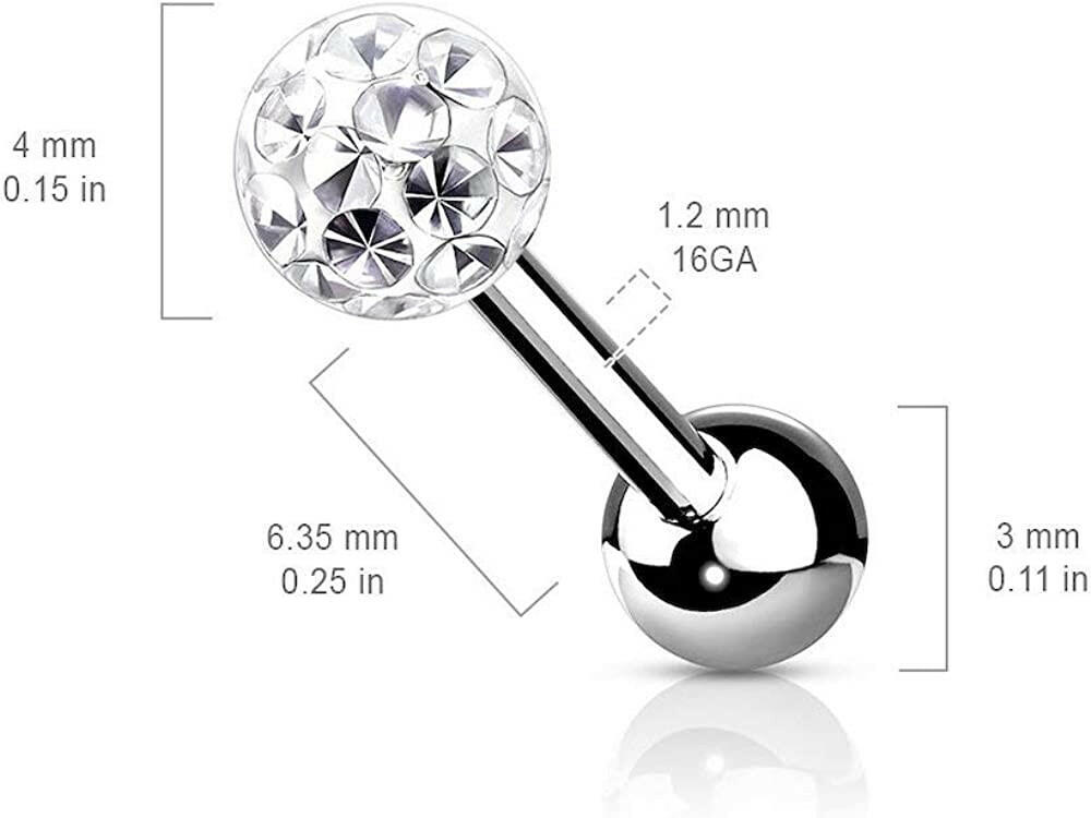 Surgical Steel Internally Threaded Epoxy Covered Crystal Paved Ball Top Cartilage Barbells Barbell Impulse Piercings