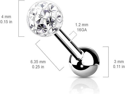 Surgical Steel Internally Threaded Epoxy Covered Crystal Paved Ball Top Cartilage Barbells Barbell Impulse Piercings