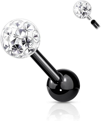 Surgical Steel Internally Threaded Epoxy Covered Crystal Paved Ball Top Cartilage Barbells Barbell Impulse Piercings Black