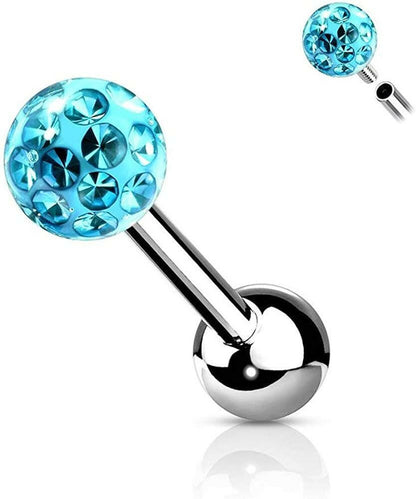 Surgical Steel Internally Threaded Epoxy Covered Crystal Paved Ball Top Cartilage Barbells Barbell Impulse Piercings Aqua