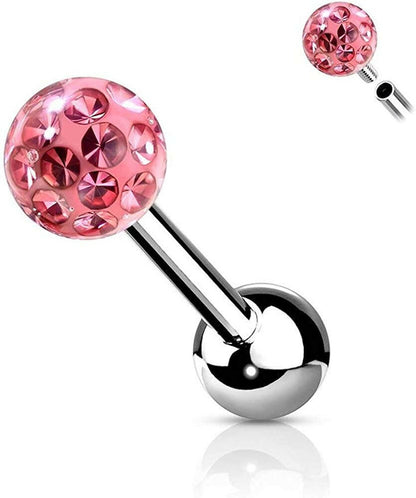 Surgical Steel Internally Threaded Epoxy Covered Crystal Paved Ball Top Cartilage Barbells Barbell Impulse Piercings Pink