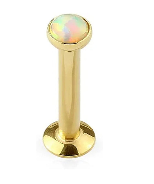 Surgical Steel Internally Threaded IP Over White Opal Flat Disc Top Labret Stud for Lip Chin Ear Cartilage Piercings Cartilage Earring Impulse Piercings 16GA Length: 6mm Gold