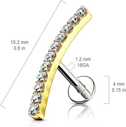 Surgical Steel Internally Threaded Lined CZ Curve Top Labret Monroe Cartilage Studs Cartilage Earring Impulse Piercings