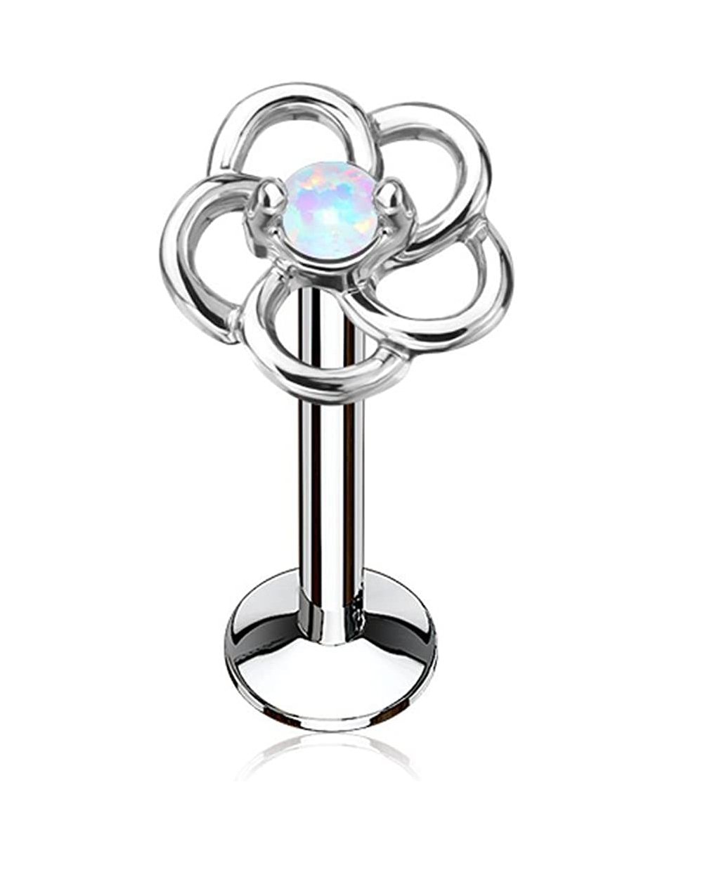 Surgical Steel Internally threaded Opal Centered Hollow Flower Top Labret Monroe Cartilage Studs Labret Impulse Piercings