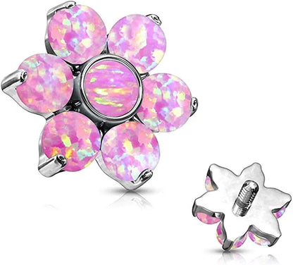 Surgical Steel Internally Threaded Opal Flower Top Parts For Labret Dermal Labret Impulse Piercings 16GA Ball Size: 6mm Pink