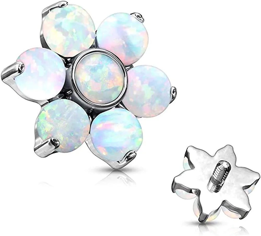 Surgical Steel Internally Threaded Opal Flower Top Parts For Labret Dermal Labret Impulse Piercings 16GA Ball Size: 6mm White