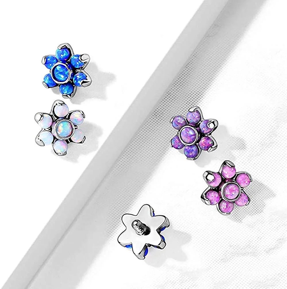 Surgical Steel Internally Threaded Opal Flower Top Parts For Labret Dermal Labret Impulse Piercings