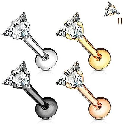 Surgical Steel Internally Threaded Triangle CZ Labret Monroe Cartilage Stud Rings Labret Impulse Piercings