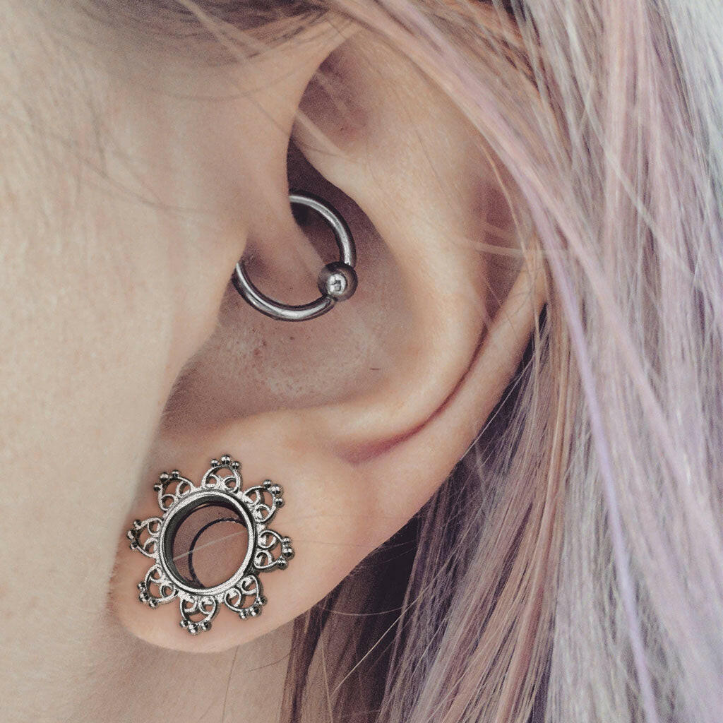 Surgical Steel Internally Threaded Tribal Hearts Filigree Double Flared Tunnels Plugs Impulse Piercings