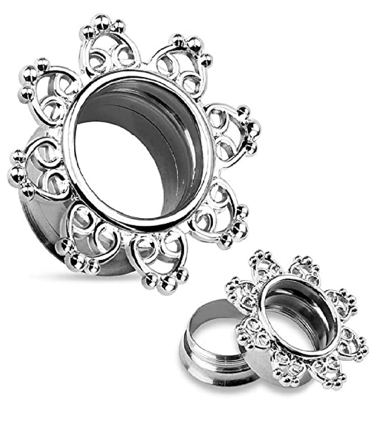 Surgical Steel Internally Threaded Tribal Hearts Filigree Double Flared Tunnels Plugs Impulse Piercings 8GA (3mm)