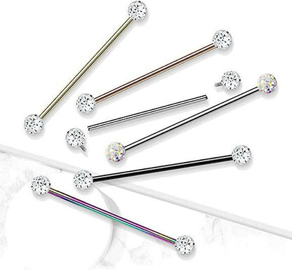 Surgical Steel Internally Threaded With Epoxy Covered Crystal Paved Balls Industrial Barbell Industrial Barbell Impulse Piercings