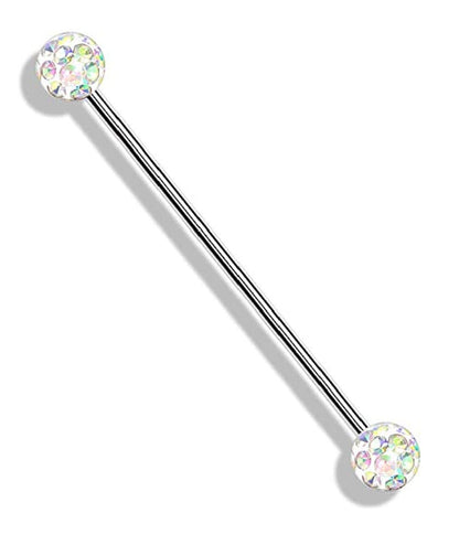 Surgical Steel Internally Threaded With Epoxy Covered Crystal Paved Balls Industrial Barbell Industrial Barbell Impulse Piercings Aurora Borealis