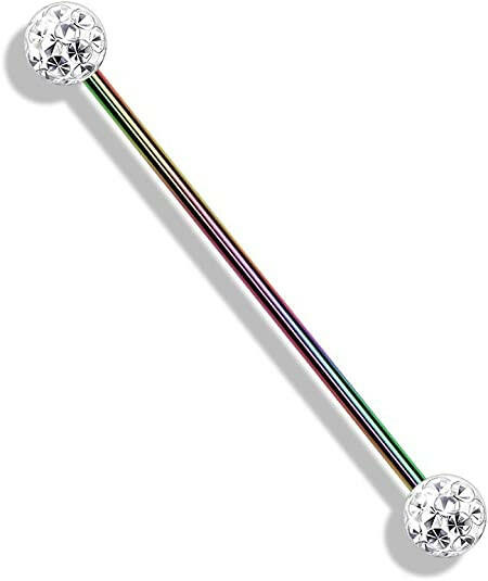 Surgical Steel Internally Threaded With Epoxy Covered Crystal Paved Balls Industrial Barbell Industrial Barbell Impulse Piercings Rainbow