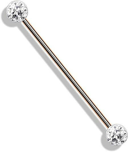 Surgical Steel Internally Threaded With Epoxy Covered Crystal Paved Balls Industrial Barbell Industrial Barbell Impulse Piercings Rose Gold