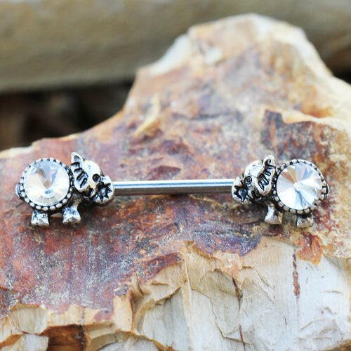 Surgical Steel Jeweled Elephant Nipple Bar Nipple Ring Impulse Piercings