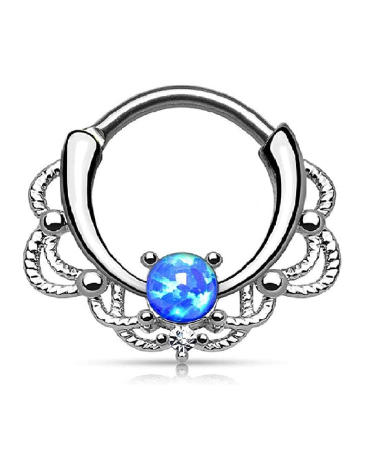 Surgical Steel Lacey Single Opal Septum Clicker Septum Ring Impulse Piercings Blue