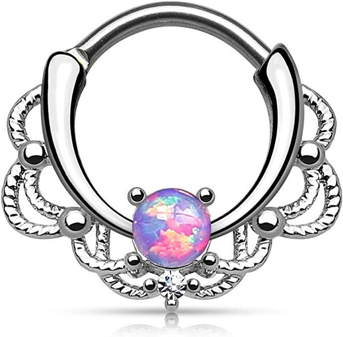 Surgical Steel Lacey Single Opal Septum Clicker Septum Ring Impulse Piercings Purple