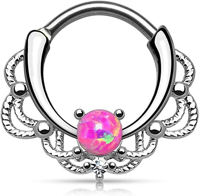 Surgical Steel Lacey Single Opal Septum Clicker Septum Ring Impulse Piercings Pink