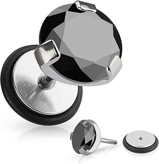 Surgical Steel Large CZ Faux Cheater Plugs Plug Earrings Impulse Piercings 16GA Ball Size: 6mm Black