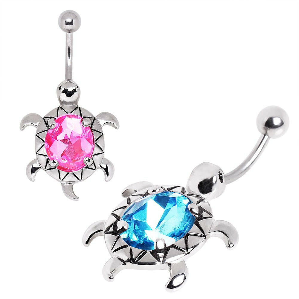 Surgical Steel Large CZ Turtle Navel Ring