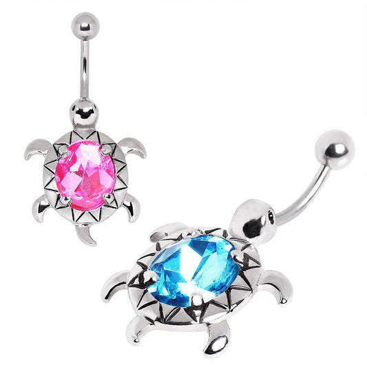 Surgical Steel Large CZ Turtle Navel Ring