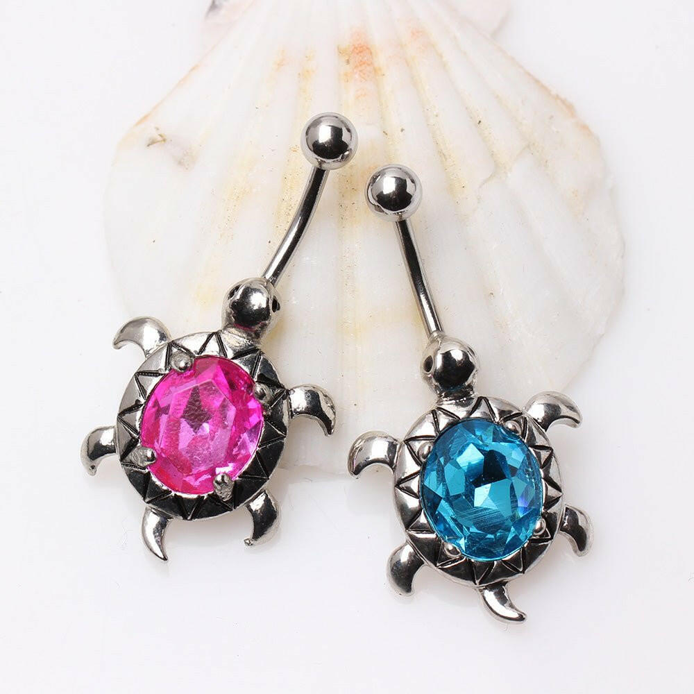 Surgical Steel Large CZ Turtle Navel Ring