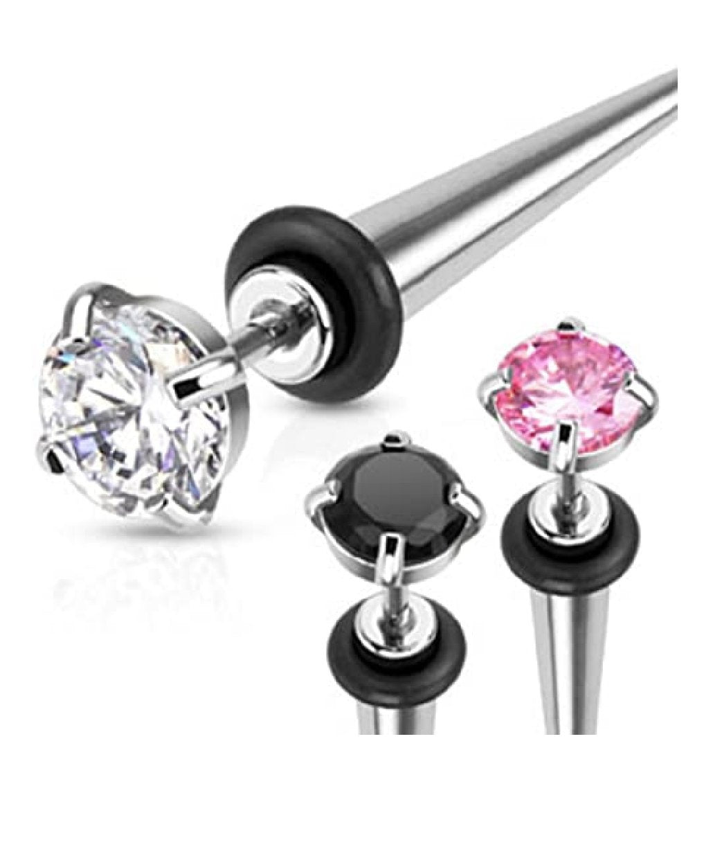 Surgical Steel Large CZ with O-Ring Fake Taper Fake Tapers Impulse Piercings 16GA (1.2mm) Clear