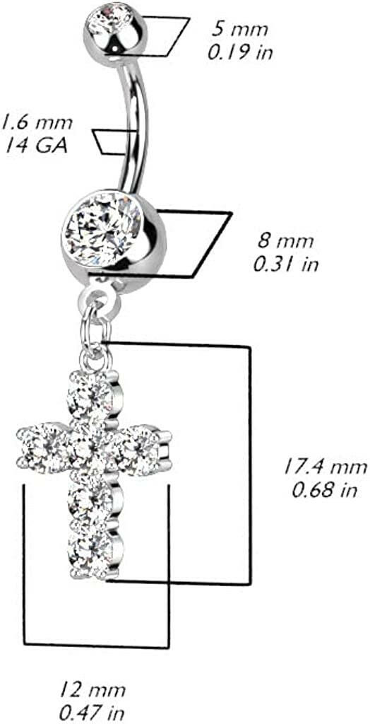 Surgical Steel Large Multi CZ Cross Dangle With Double Jeweled Belly Navel Ring Navel Ring Impulse Piercings